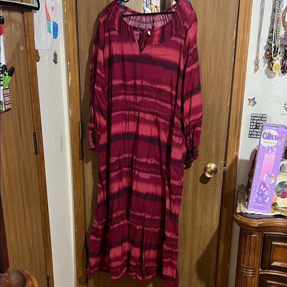 Terra & Sky Burgundy Striped Long Sleeve Dress
